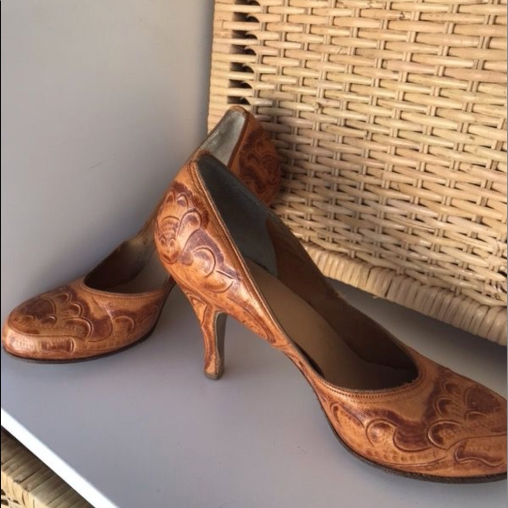 Vintage hand tooled leather shoes